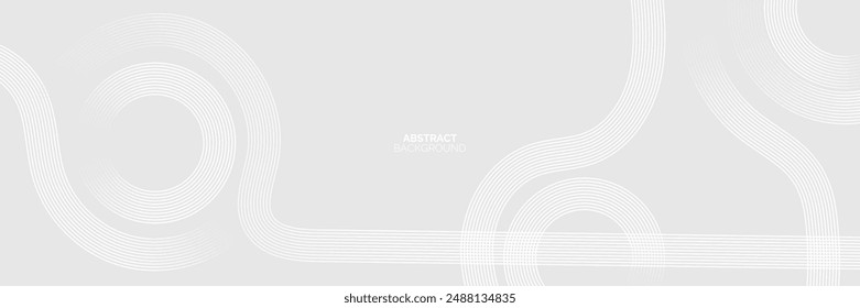 Grey abstract background with white circle lines. Geometric stripe line art design. Minimal lines pattern. Modern futuristic concept. Vector illustration