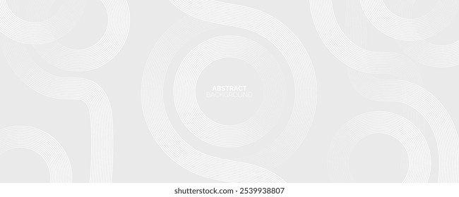 Grey abstract background with white circle lines. Geometric stripe line art design. Minimal lines pattern. Modern futuristic concept.