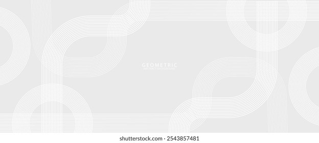 Grey abstract background with white circle lines. Geometric stripe line art design. Minimal lines pattern. Modern futuristic concept. Vector illustration