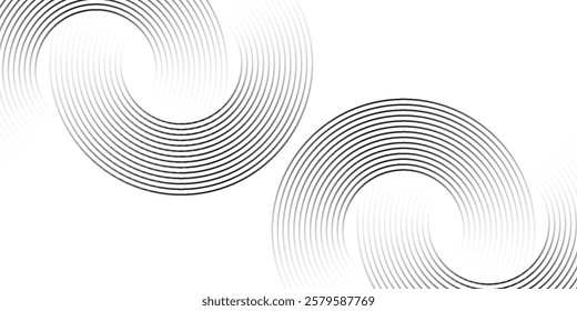 Grey abstract background with white circle lines. Geometric stripe line art design. Minimal lines pattern. Modern futuristic concept. Horizontal banner template. Suit for poster, cover, banner