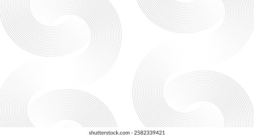 Grey abstract background with white circle lines. Geometric stripe line art design. Minimal lines pattern. Modern futuristic concept. Horizontal banner template. Suit for poster, cover, banner