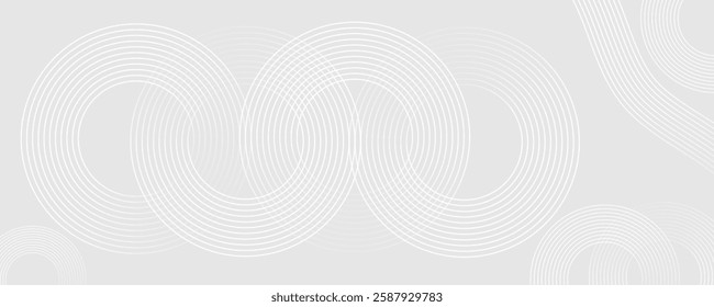  Grey abstract background with white circle lines. White abstract background. Modern circle lines pattern. Minimal lines pattern. Modern futuristic concept. Vector illustration.