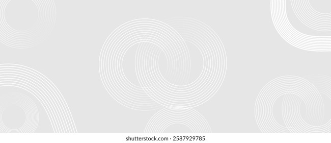  Grey abstract background with white circle lines. White abstract background. Modern circle lines pattern. Minimal lines pattern. Modern futuristic concept. Vector illustration.
