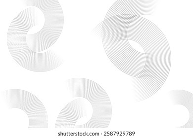  Grey abstract background with white circle lines. White abstract background. Modern circle lines pattern. Minimal lines pattern. Modern futuristic concept. Vector illustration.