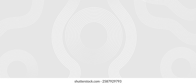  Grey abstract background with white circle lines. White abstract background. Modern circle lines pattern. Minimal lines pattern. Modern futuristic concept. Vector illustration.
