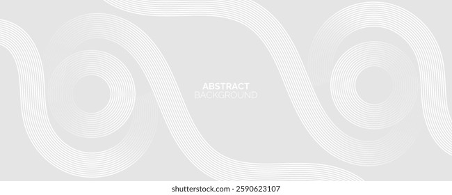 Grey abstract background with white circle lines. Geometric stripe line art design. Minimal lines pattern. Modern futuristic concept.