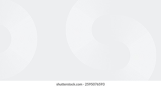 Grey abstract background with white circle lines. Geometric stripe line art design. Minimal lines pattern. Modern futuristic concept.