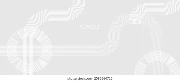 Grey abstract background with white circle lines. Geometric stripe line art design. Minimal lines pattern. Modern futuristic concept.