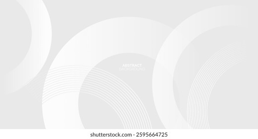 Grey abstract background with white circle lines. Geometric stripe line art design. Minimal lines pattern. Modern futuristic concept.
