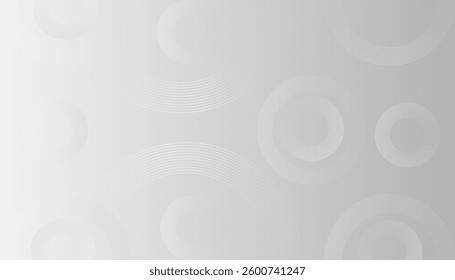 Grey abstract background with white circle lines. Geometric stripe line art design. Minimal lines pattern. Modern futuristic concept.
