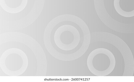 Grey abstract background with white circle lines. Geometric stripe line art design. Minimal lines pattern. Modern futuristic concept.
