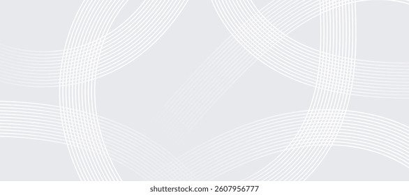 Grey abstract background with white circle lines. Geometric stripe line art design. Minimal lines pattern. Modern futuristic concept. Vector illustration
