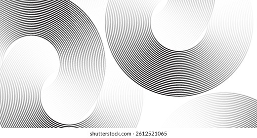 Grey abstract background with white circle lines. Geometric stripe line art design. Minimal lines pattern. Modern futuristic concept. Horizontal banner template. Suit for poster, cover, banner