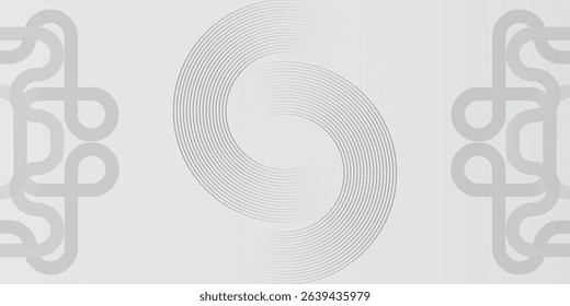 Grey abstract background with white circle lines. Geometric stripe line art design. Minimal lines pattern. Modern futuristic concept. Vector illustration