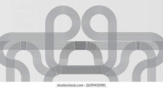 Grey abstract background with white circle lines. Geometric stripe line art design. Minimal lines pattern. Modern futuristic concept. Vector illustration