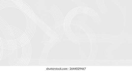 Grey abstract background with white circle lines. Geometric stripe line art design. Minimal lines pattern. Modern futuristic concept. Vector