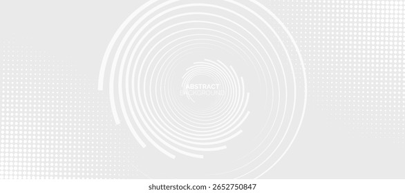 Grauer abstrakter Hintergrund mit weißen Kreislinien. Geometrisches Streifenlinien-Kunstdesign. Minimales Linienmuster. Modernes futuristisches Konzept.