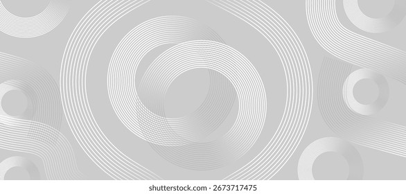 Fondo abstracto gris con líneas blancas del círculo. Patrón de líneas mínimas. Concepto futurista moderno. Ilustración vectorial.