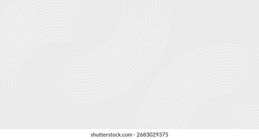 Grey abstract background with white circle lines. Geometric stripe line art design. Minimal lines pattern. Modern futuristic concept.