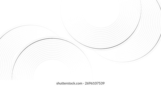 Grey abstract background with white circle lines. Geometric stripe line art design. Minimal lines pattern. Modern futuristic concept. Horizontal banner template. Suit for poster, cover, banner
