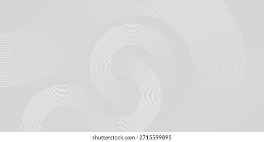 Fundo abstrato cinza com linhas de círculo branco. Projeto de arte de linha de faixa geométrica. Padrão mínimo de linhas. Conceito futurista moderno.