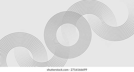 Grey abstract background with white circle lines. Geometric stripe line art design. Minimal lines pattern. Modern futuristic concept. Vector illustration