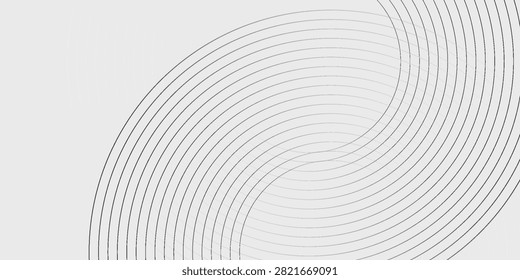 Grey abstract background with white circle lines. Geometric stripe line art design. Minimal lines pattern. Modern futuristic concept.