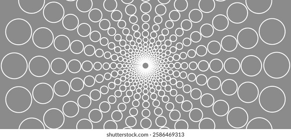 Grey abstract background with white circles in the form of rays