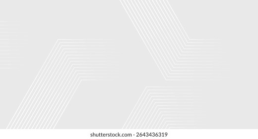 Grauer abstrakter Hintergrund mit weißen Linien. Geometrisches Streifenlinien-Kunstdesign. Minimales Linienmuster. Modernes futuristisches Konzept. Vektorgrafik