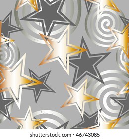 Grey abstract background without a seam with gold stars and spirals