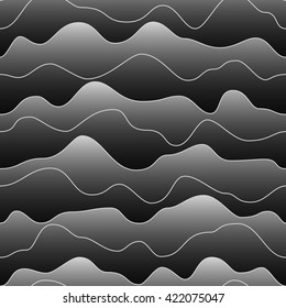 Grey abstract color gradient background with seamless wave levels pattern for design concepts, wallpapers, presentations, prints, web sites, user interfaces, applications, apps. Vector illustration.
