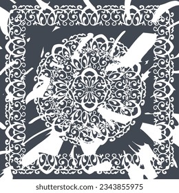 grey abstract colorful Hijab Square Scarf Design with ornaments and geometric shapes classic and modern Pattern silk neck scarf duvet cover carpet rug design texture vector