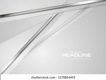 Grey abstract corporate background with metallic silver stripes. Hi-tech vector design