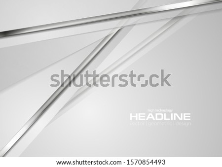 Grey abstract corporate background with metallic silver stripes. Hi-tech vector design