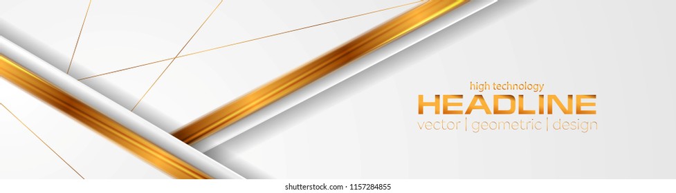 Grey abstract corporate banner with bronze glossy stripes. Vector design