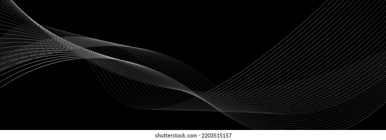 Grey abstract curved wavy lines black background  Vector banner minimal design