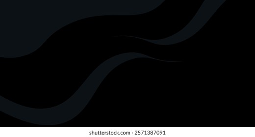 Grey abstract curved wavy lines on black background. Black background with line curve design. Blurred black silk fabric. Iridescent and shining like a star in the night sky, It has a taffeta-like body