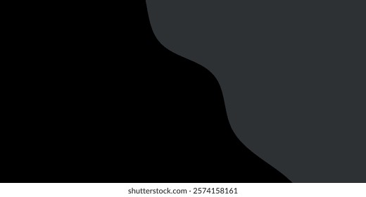 Grey abstract curved wavy lines on black background. Black background with line curve design. Blurred black silk fabric. Iridescent and shining like a star in the night sky, It has a taffeta-like body