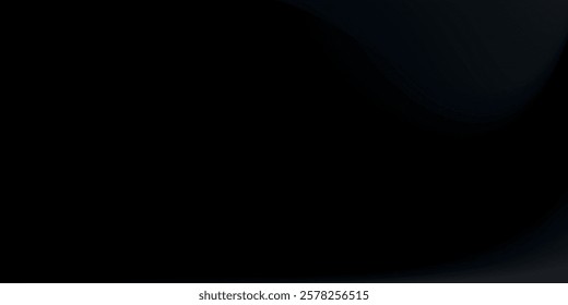 Grey abstract curved wavy lines on black background. Black background with line curve design. Blurred black silk fabric. Iridescent and shining like a star in the night sky.
