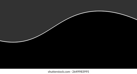Grey abstract curved wavy lines on black background. Black background with line curve design. Blurred black silk fabric. Iridescent and shining like a star in the night sky, It has a taffeta-like body