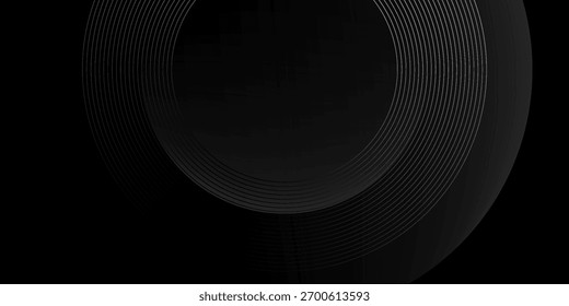 Grey abstract curved wavy lines on black background. Black background with line curve design. Blurred black silk fabric.