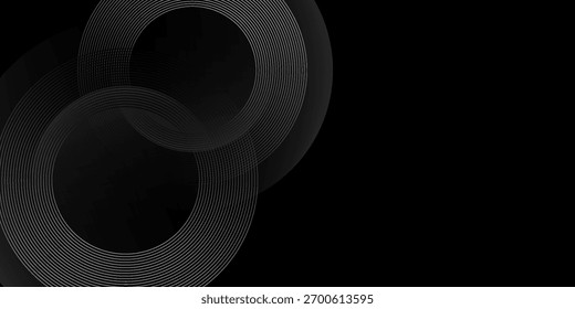 Grey abstract curved wavy lines on black background. Black background with line curve design. Blurred black silk fabric.