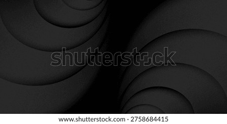 Grey abstract curved wavy lines on black background. Black background with line curve design. Blurred black silk fabric.