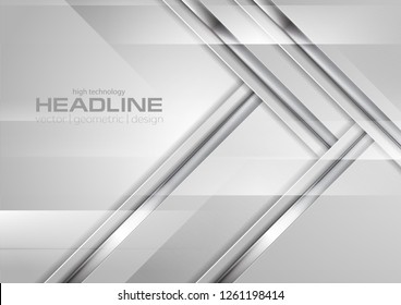 Grauer abstrakter High-Tech-Hintergrund mit silbernen Streifen. Metallisches Vektordesign