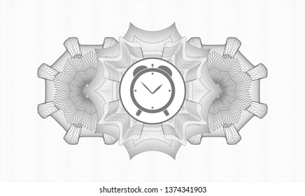 Grey abstract linear rosette with alarm clock icon inside