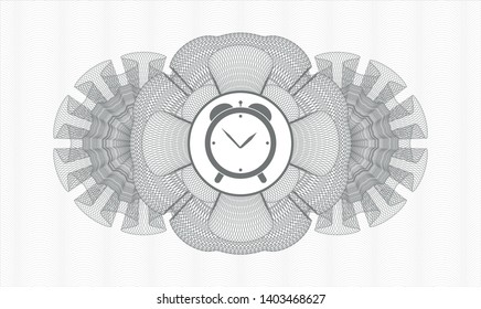 Grey abstract linear rosette with alarm clock icon inside