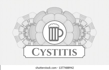 Grey abstract linear rosette with beer jar icon and Cystitis text inside