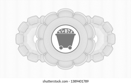 Grey abstract linear rosette with Bitcoin mining trolley icon inside