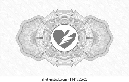 Grey abstract linear rosette with broken heart icon inside