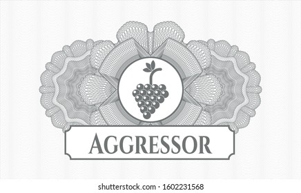 Grey abstract linear rosette with bunch of grapes icon and Aggressor text inside